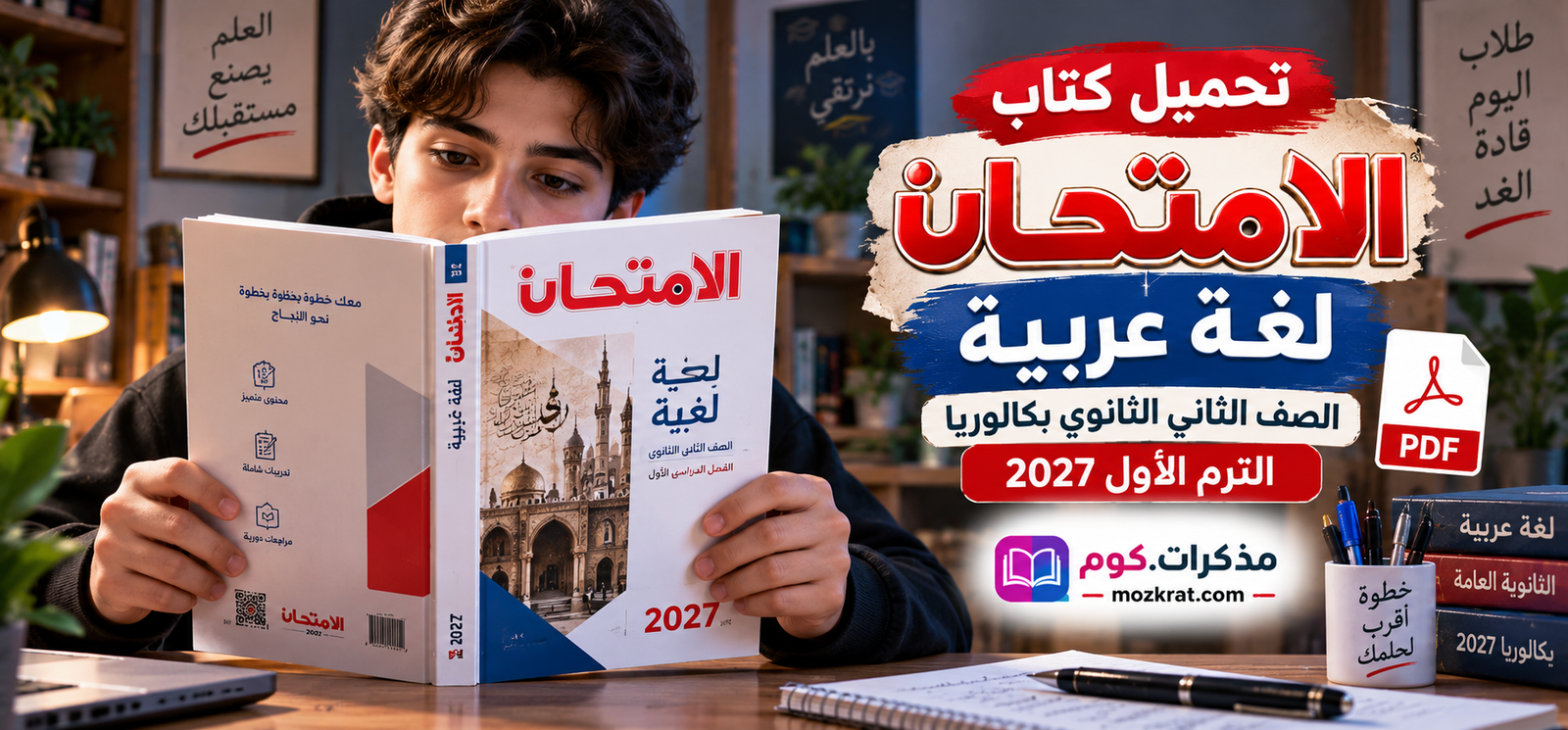 كتاب الامتحان عربي تانية بكالوريا 2027 PDF شرح وتدريبات