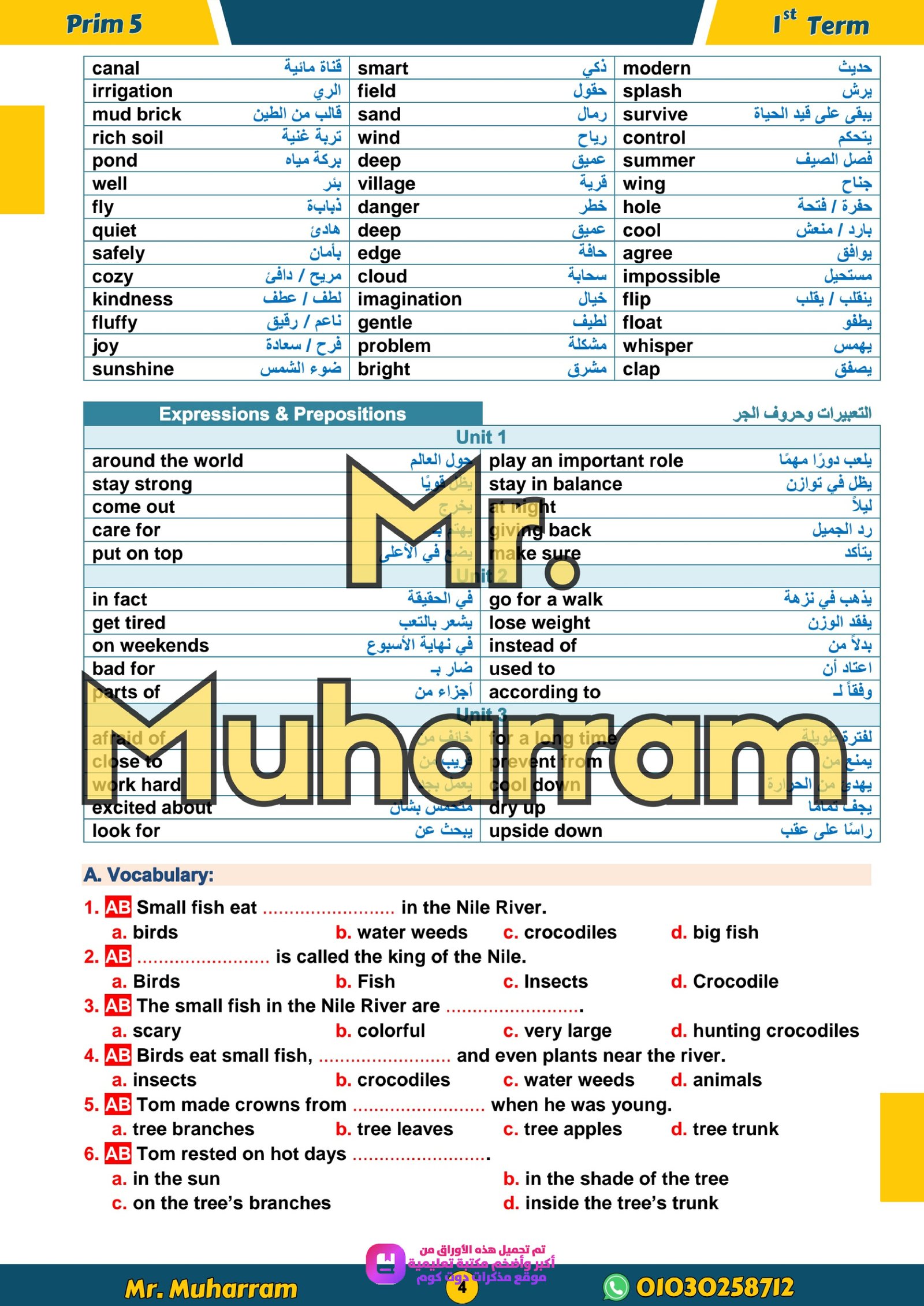 مراجعة شهر اكتوبر في اللغة الانجليزية للصف الخامس الابتدائي الترم الاول 2027 pdf اعداد مستر/محرم علي - معاينة الصفحة 4