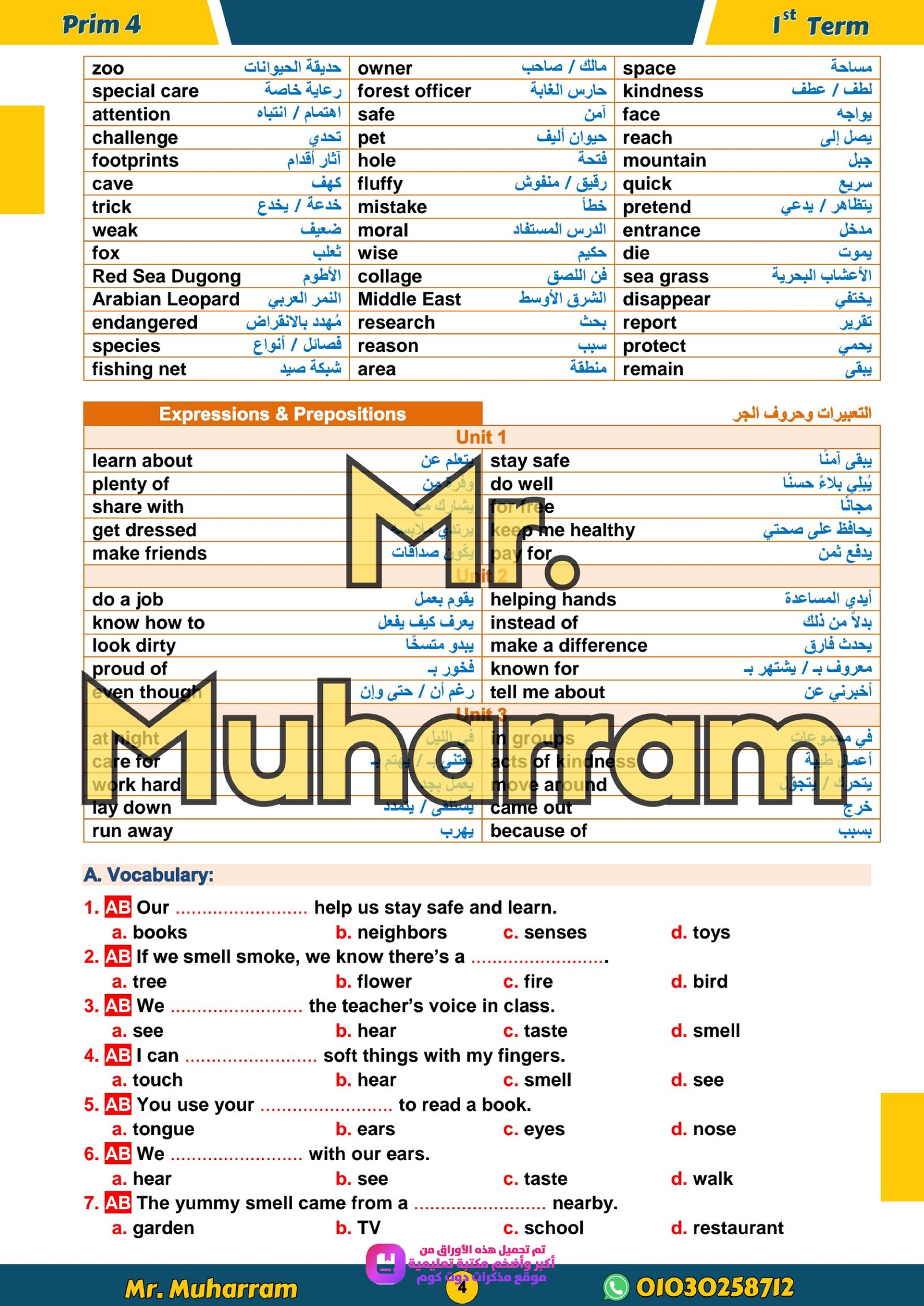 مراجعة شهر اكتوبر في اللغة الانجليزية للصف الرابع الابتدائي الترم الاول 2027 pdf اعداد مستر/محرم علي - معاينة الصفحة 4